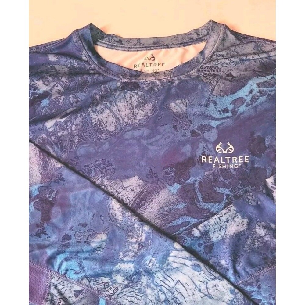 Realtree Fishing Wav3 Performance Shirt Mens XL UPF30 Blue Moisturewick Outdoor